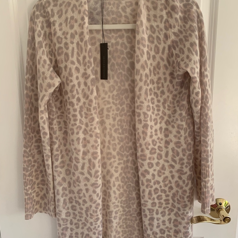 Ladies: Cashmere, Leopard Print Open-Front Cardigan - Light Pink/Cream. Size XS